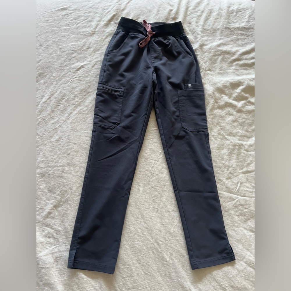 Charcoal Yola high waisted skinny scrub Pants with Pink Drawstring